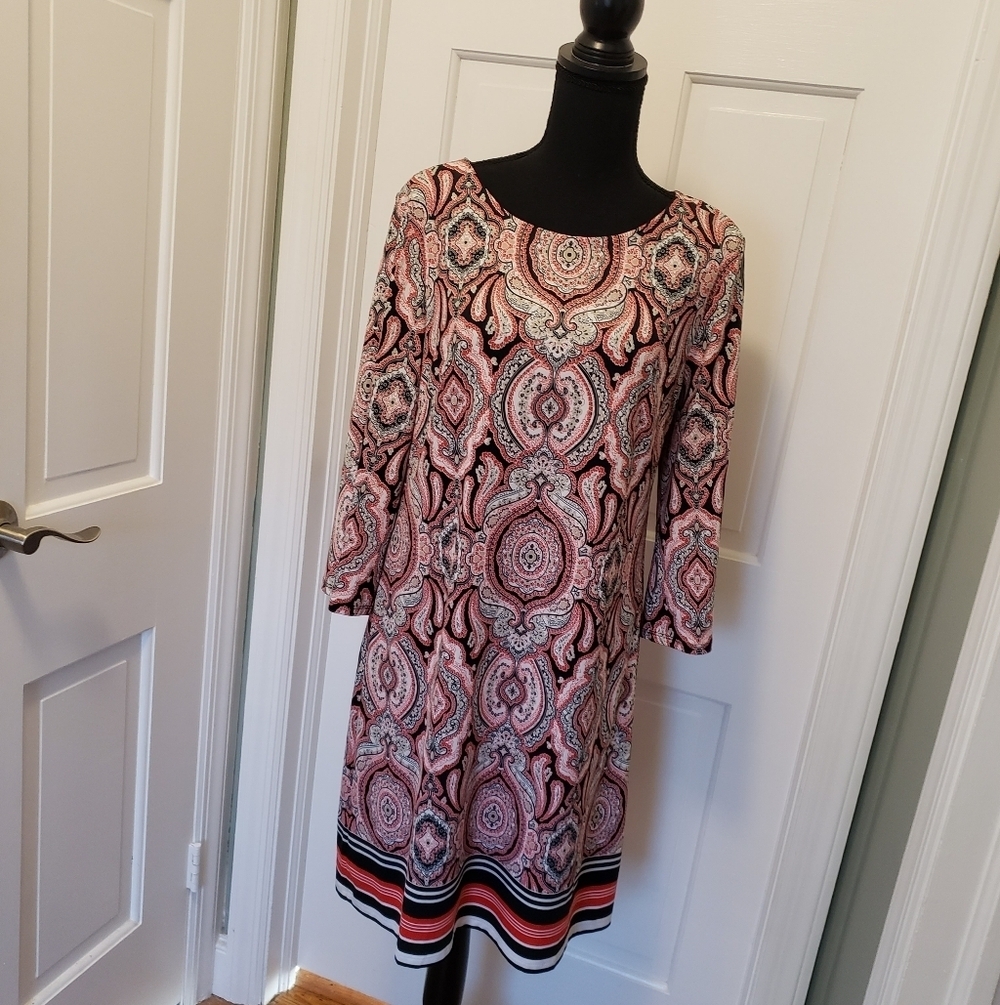NWT Inc. International Red Paisley Print Knit Sheath Dress Size Large Ret $79.50